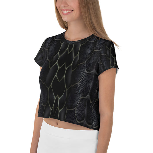 Black Mamba Snake Print Crop Tee For Women