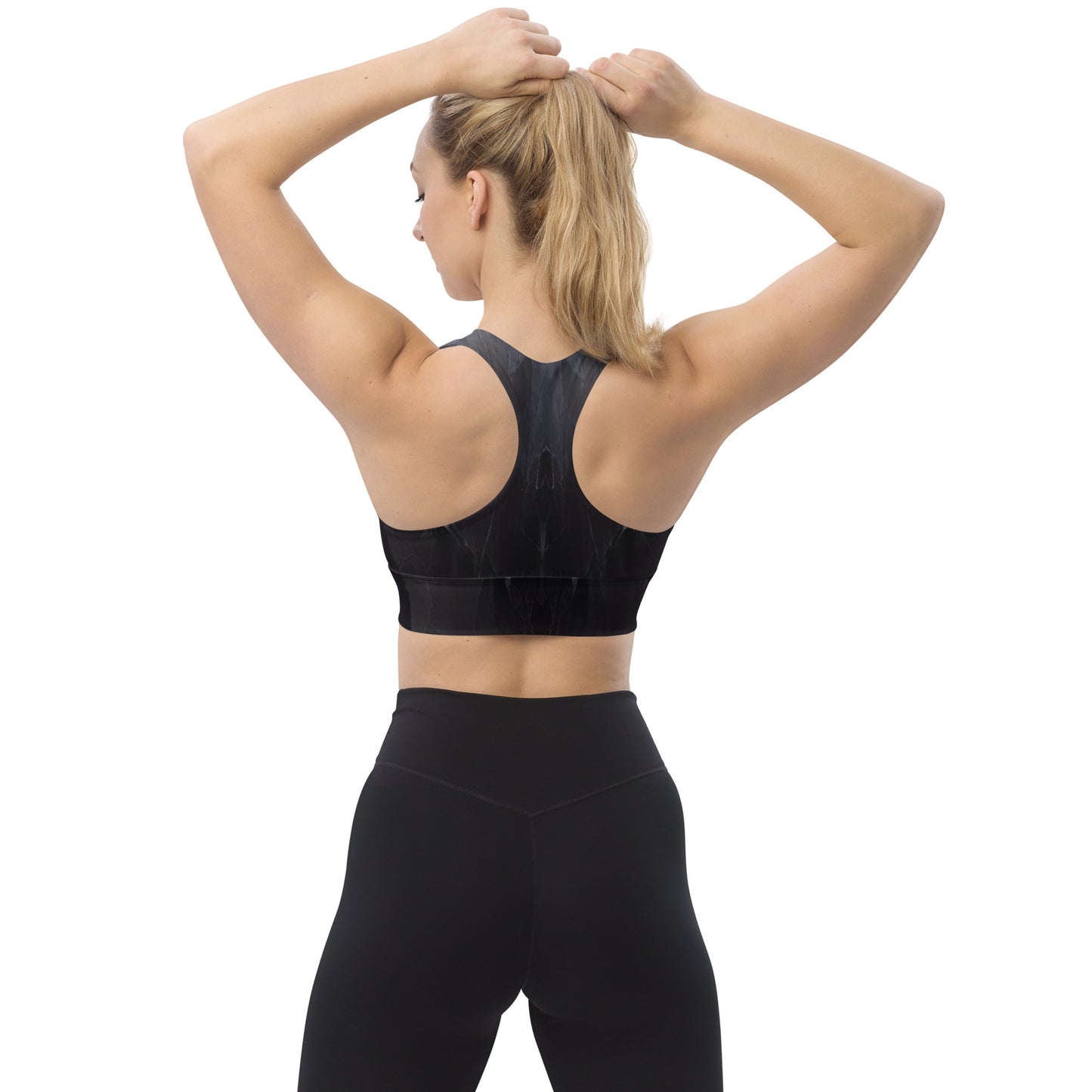 Black Slate Custom Print Longline Sports Bra