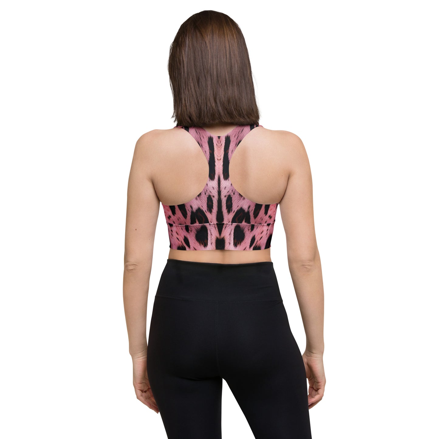 Pink Leopard Fur Custom Print Longline Sports Bra