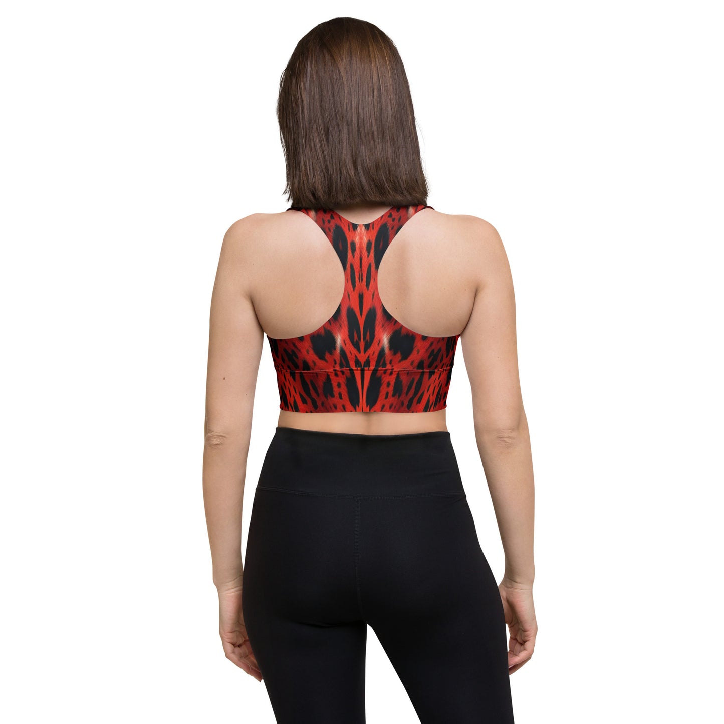 Red Leopard Fur Custom Print Longline Sports Bra