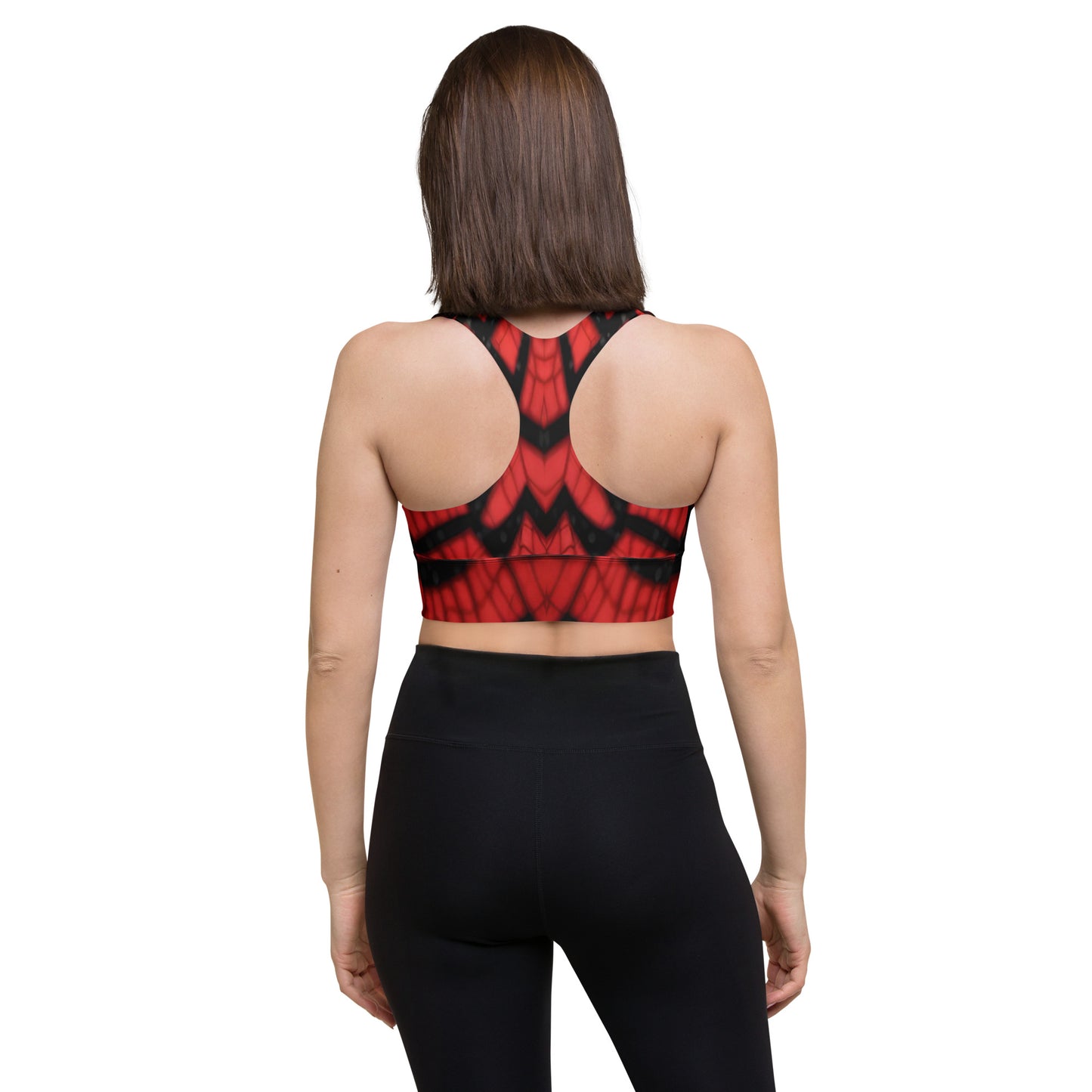 Black & Red Spider Webs Custom Print Longline Sports Bra