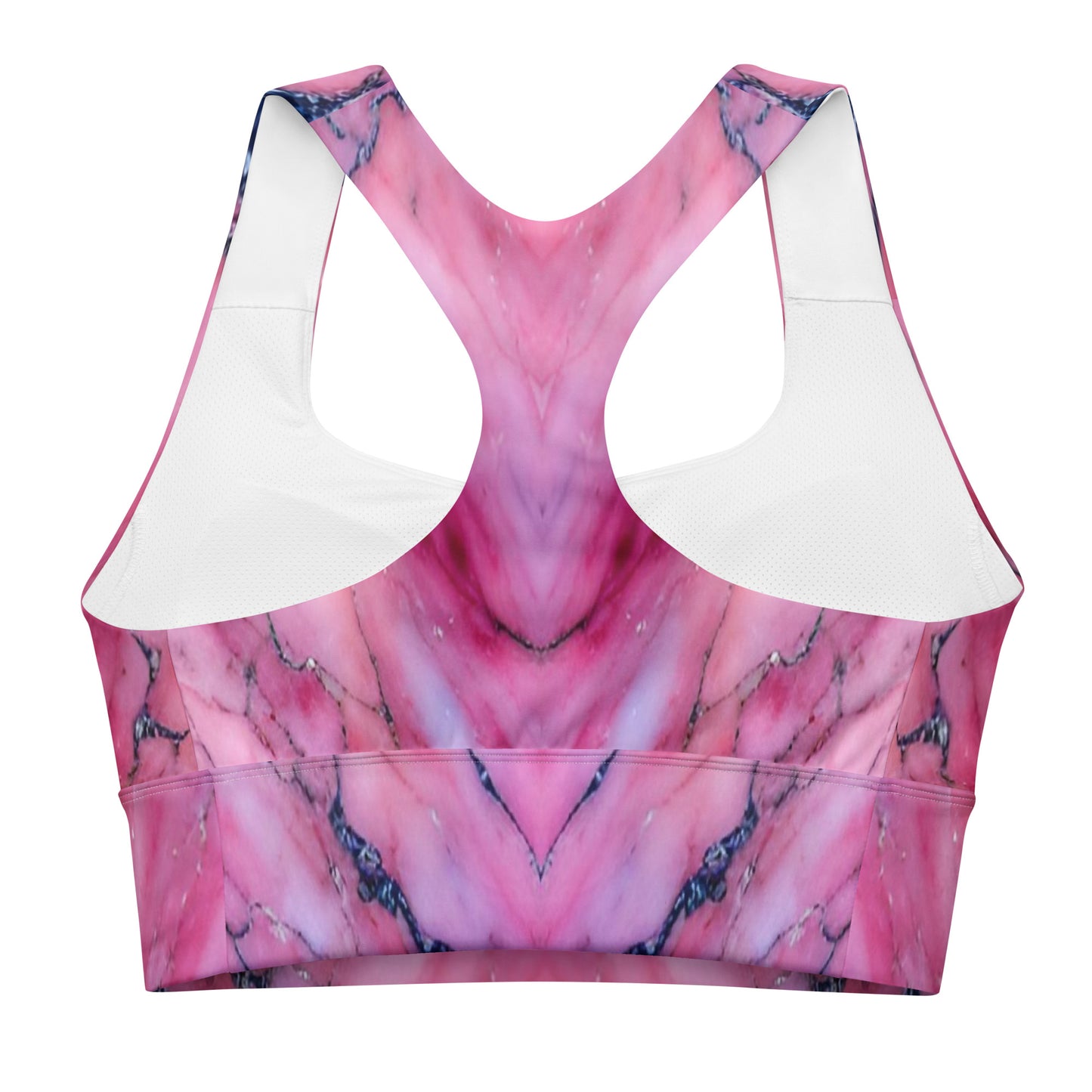 Pink Marble Custom Print Longline Sports Bra