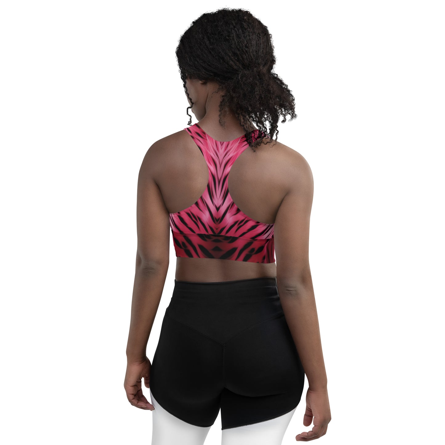 Pink and Black Striped Fur Custom Print Sports Bra