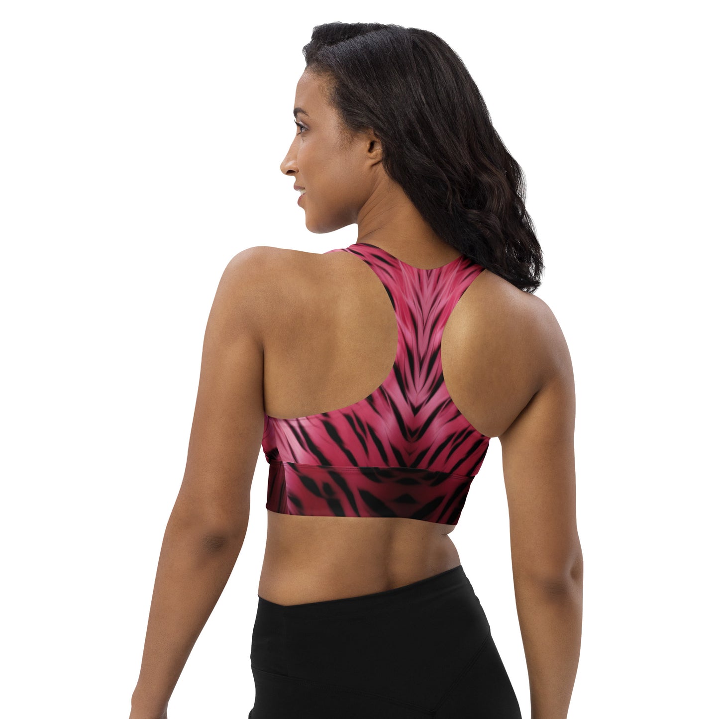 Pink and Black Striped Fur Custom Print Sports Bra