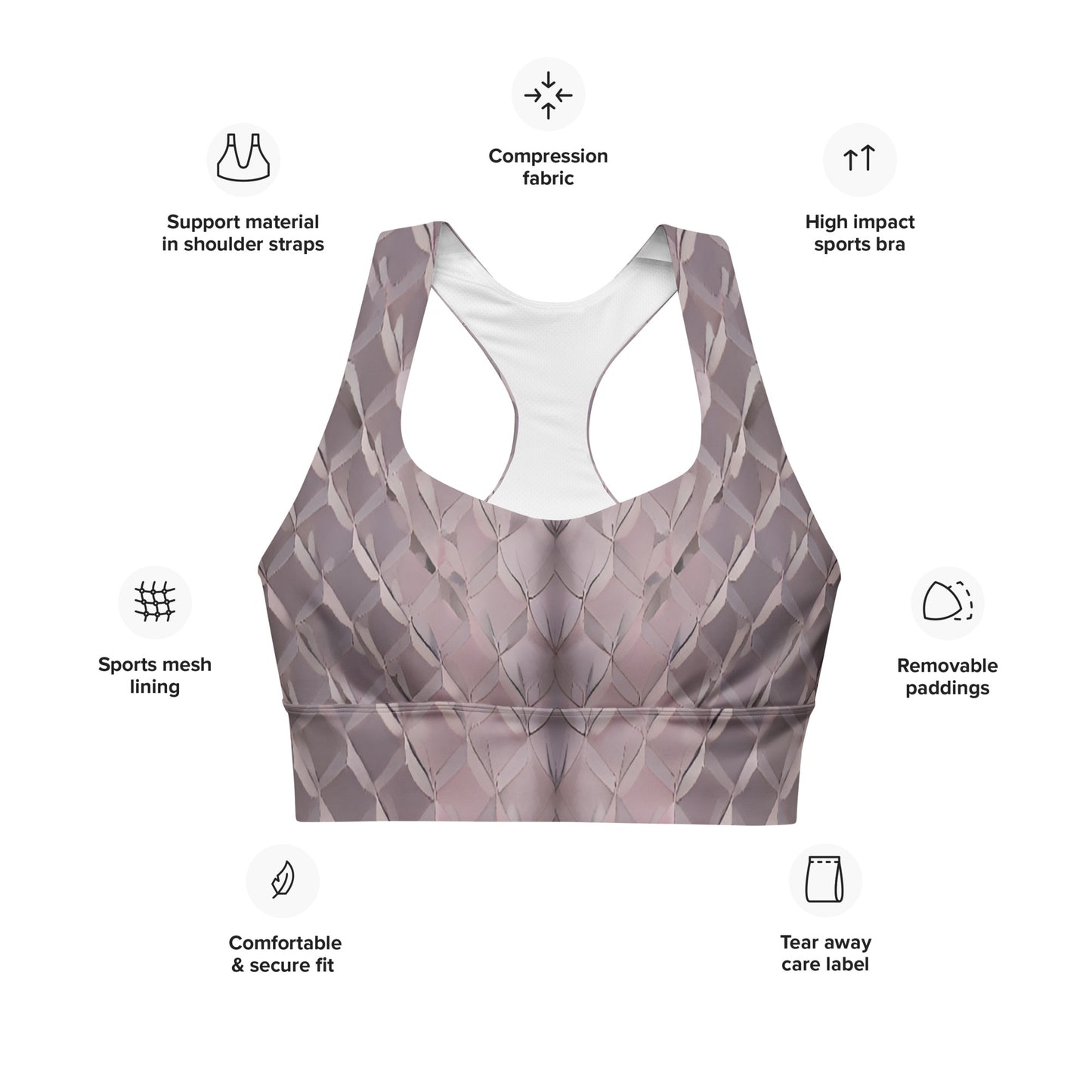 Diamond Plate Pattern Longline Sports Bra