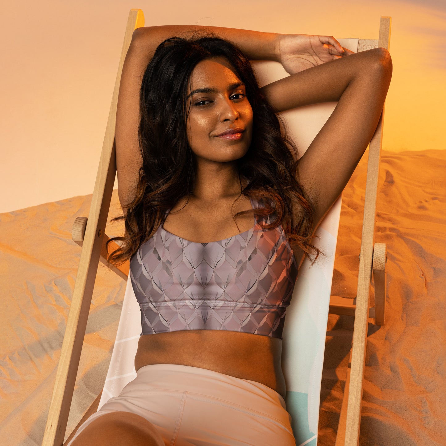 Diamond Plate Pattern Longline Sports Bra