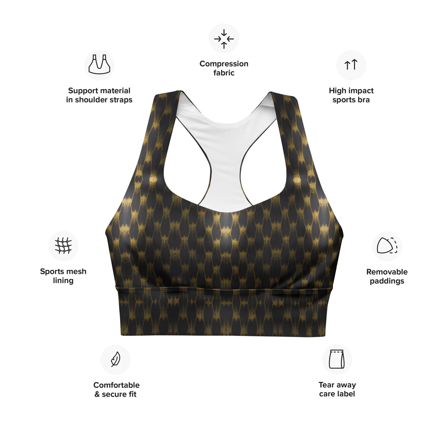 Exotic Gold Knots Custom Print Longline Sports Bra