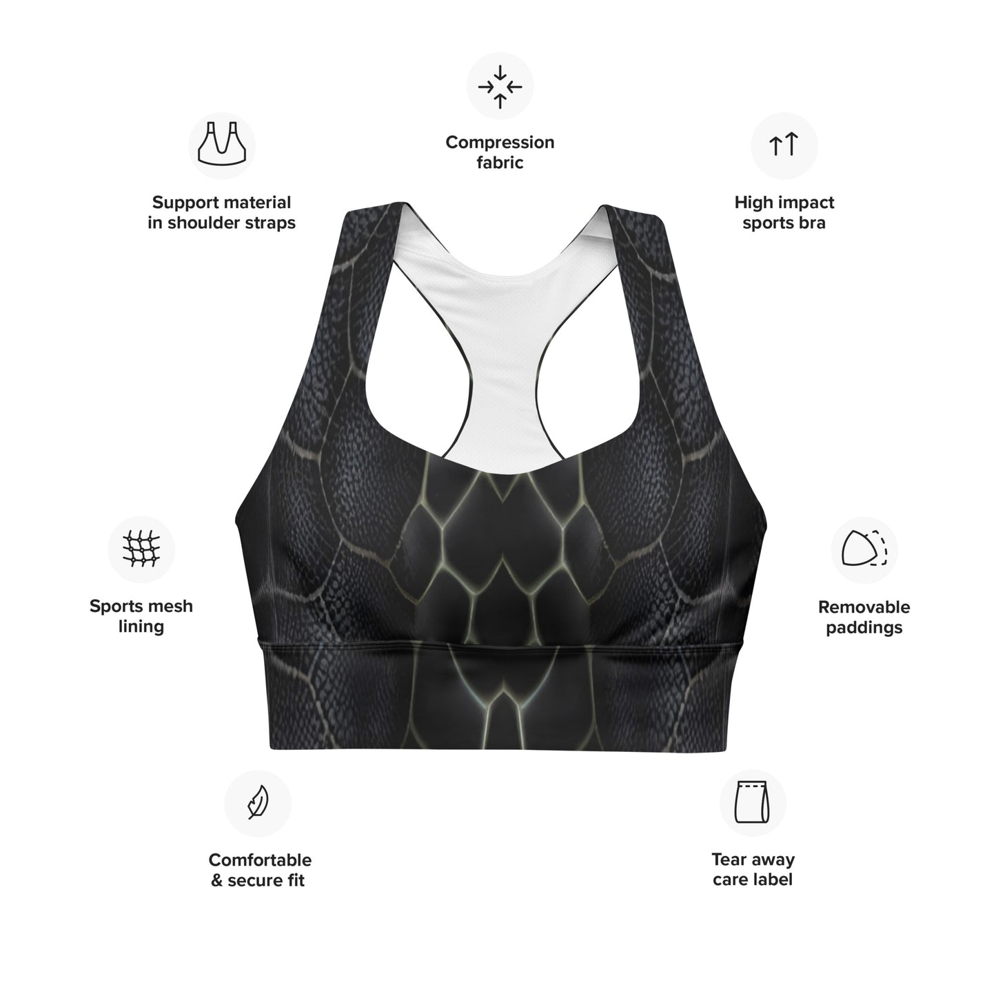 Black Mamba Custom Snake Print Longline Sports Bra