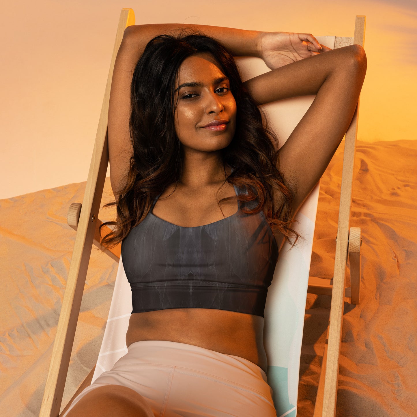 Black Slate Custom Print Longline Sports Bra