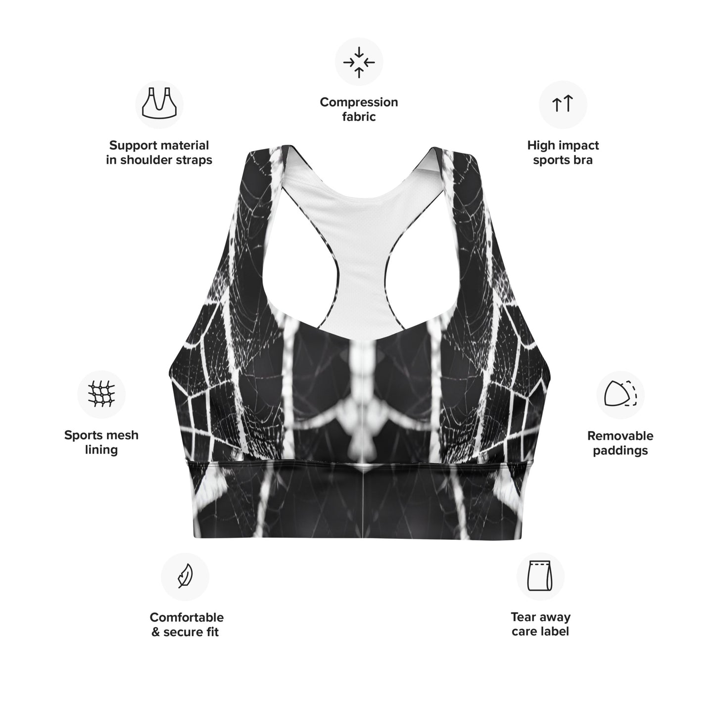 Spider Web Custom Print Longline Sports Bra