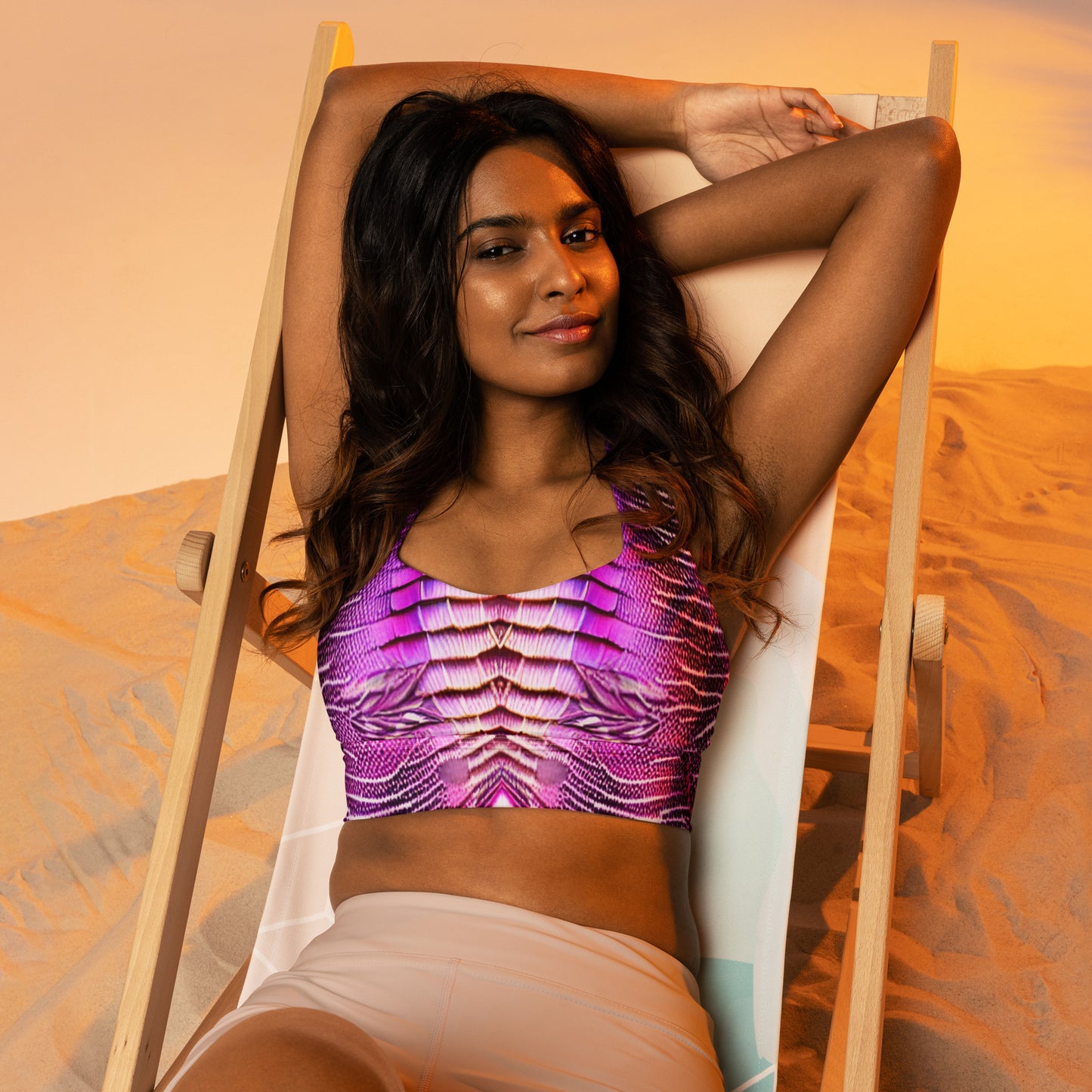 Pink & Purple Shimmering Scales Custom Print Longline Sports Bra