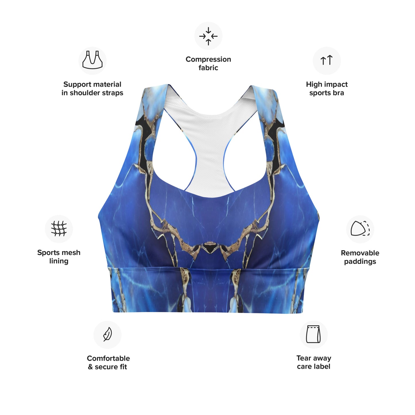 Blue Marble Custom Print Longline Sports Bra
