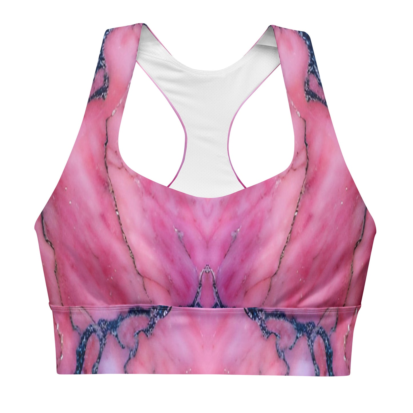 Pink Marble Custom Print Longline Sports Bra