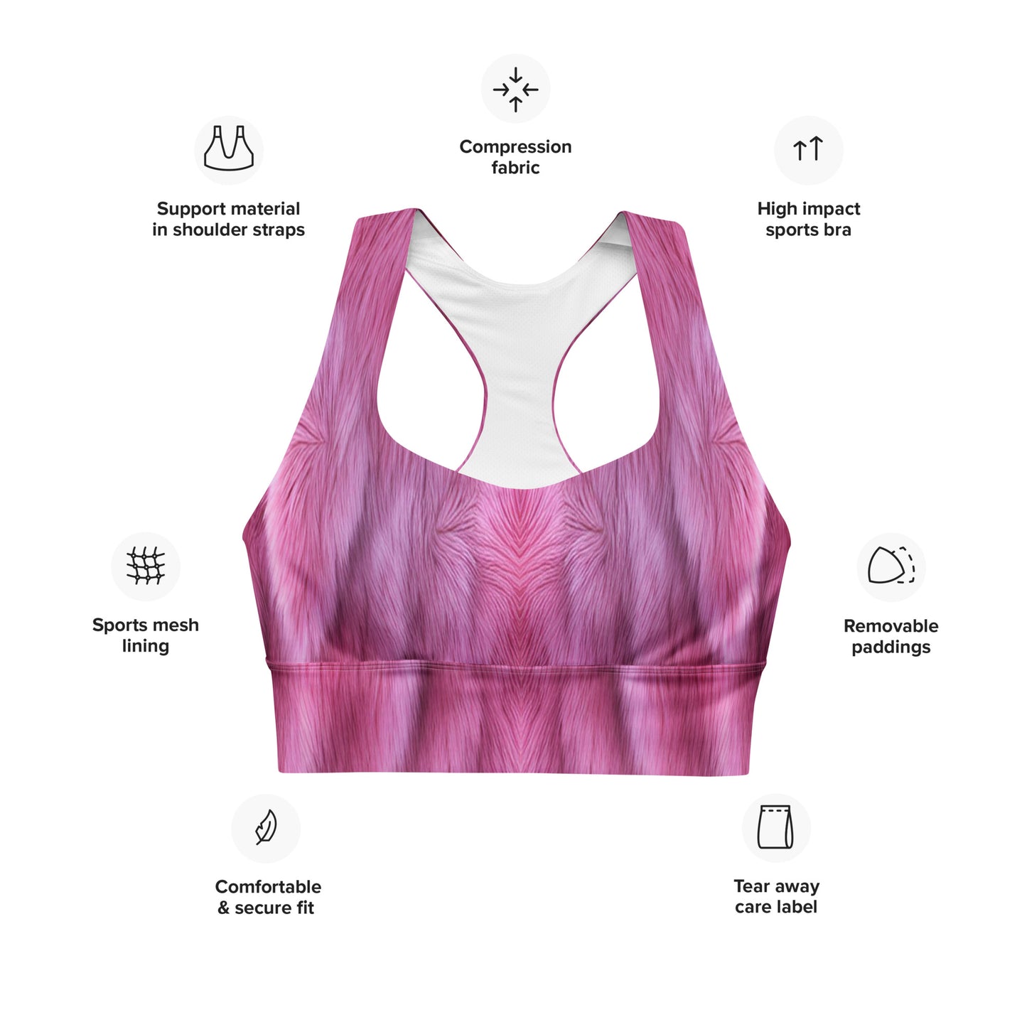 Fluffy Pink Fur Custom Print Sports Bra