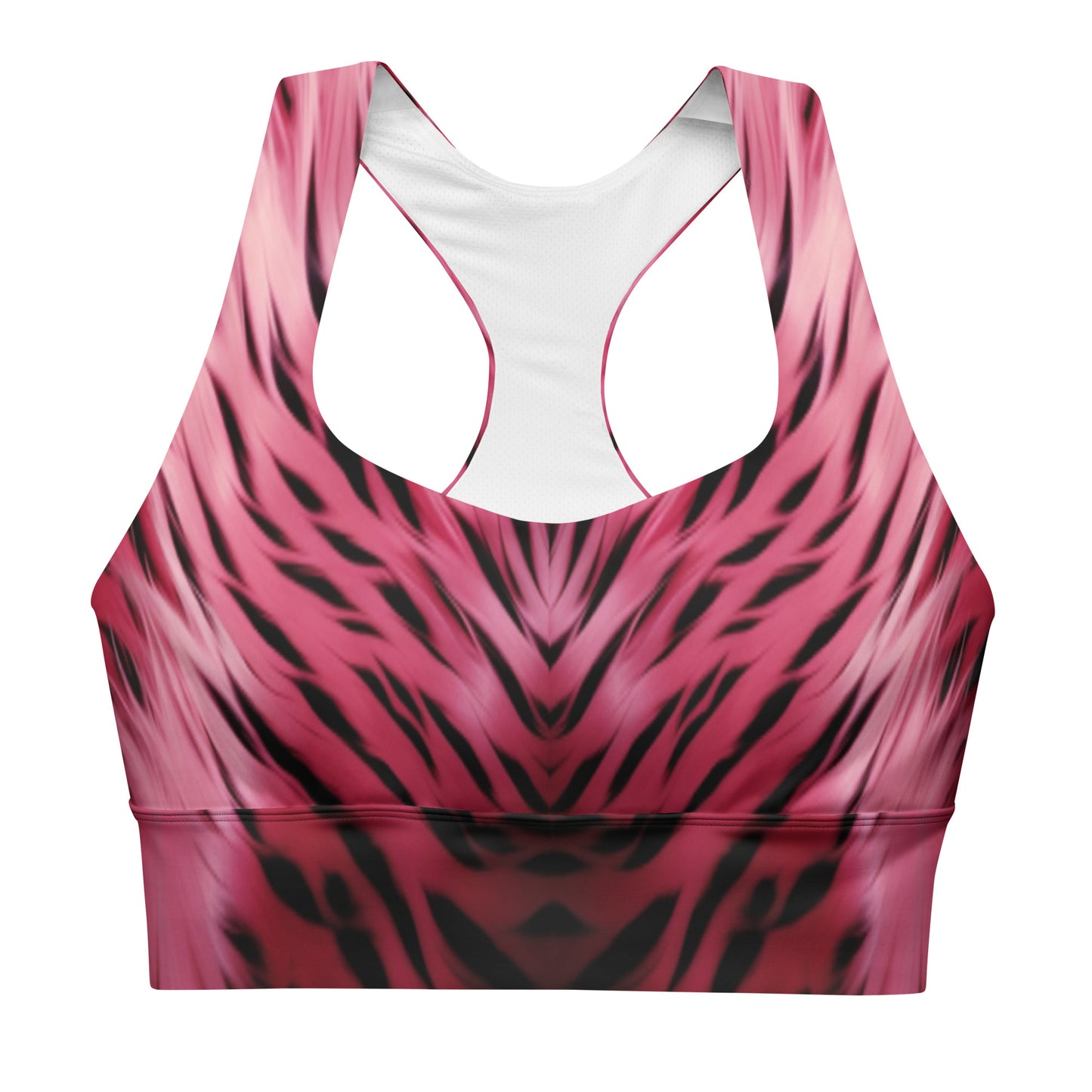 Pink and Black Striped Fur Custom Print Sports Bra