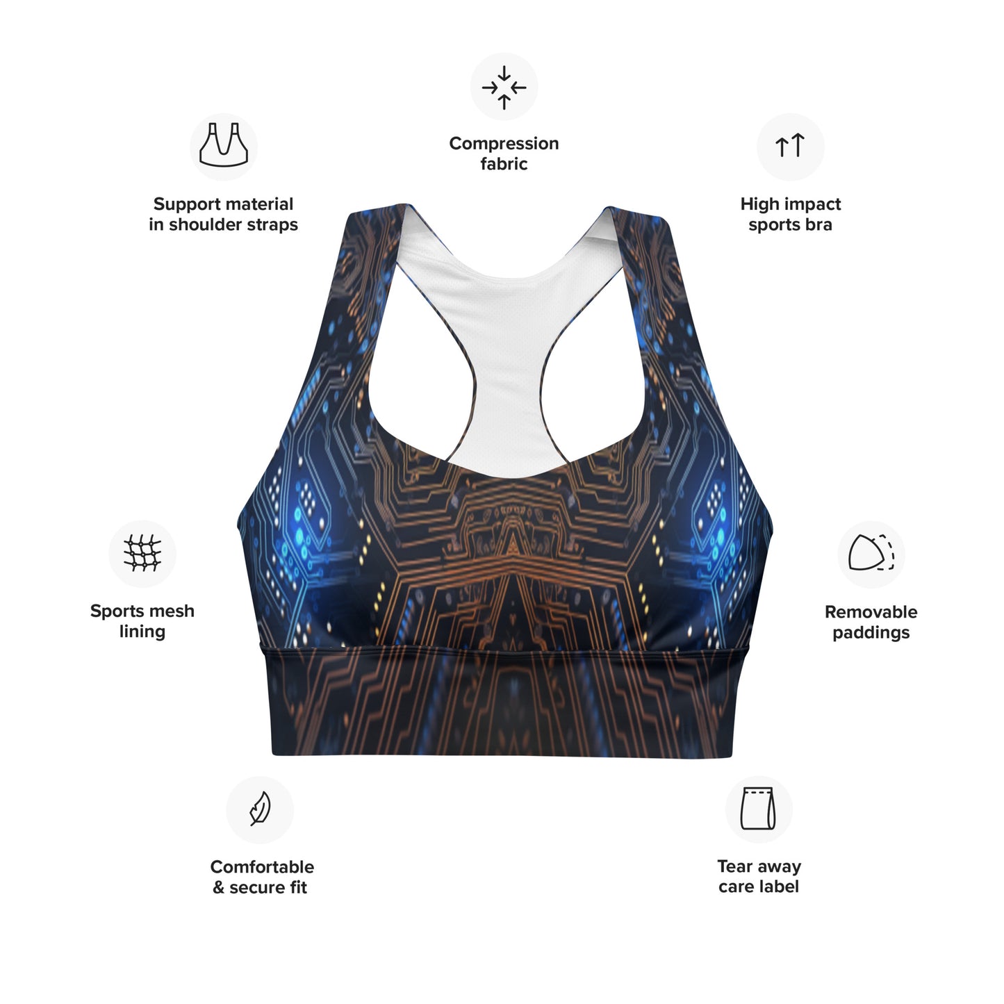 Blue Electronics Custom Print Sports Bra