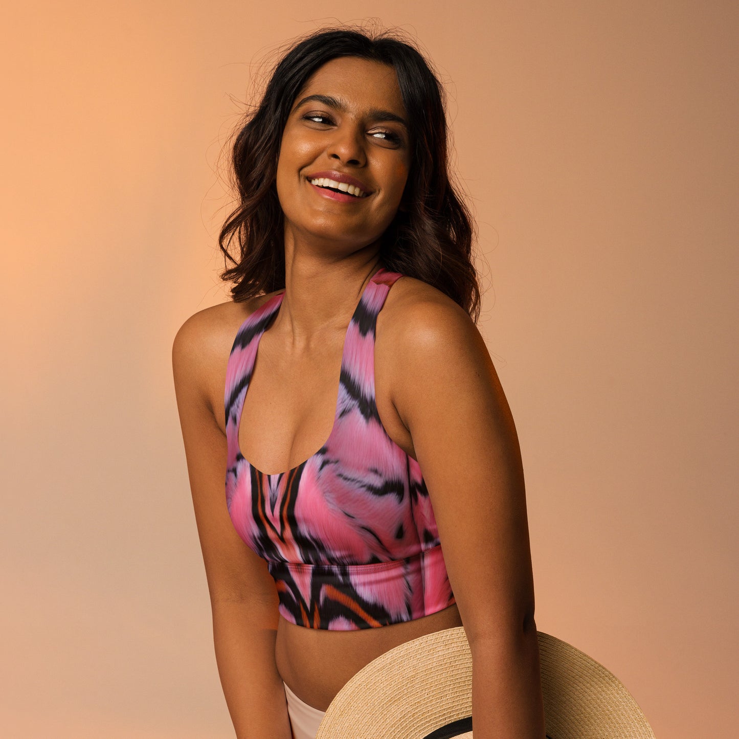 Pink Tiger Fur Custom Print Longline Sports Bra