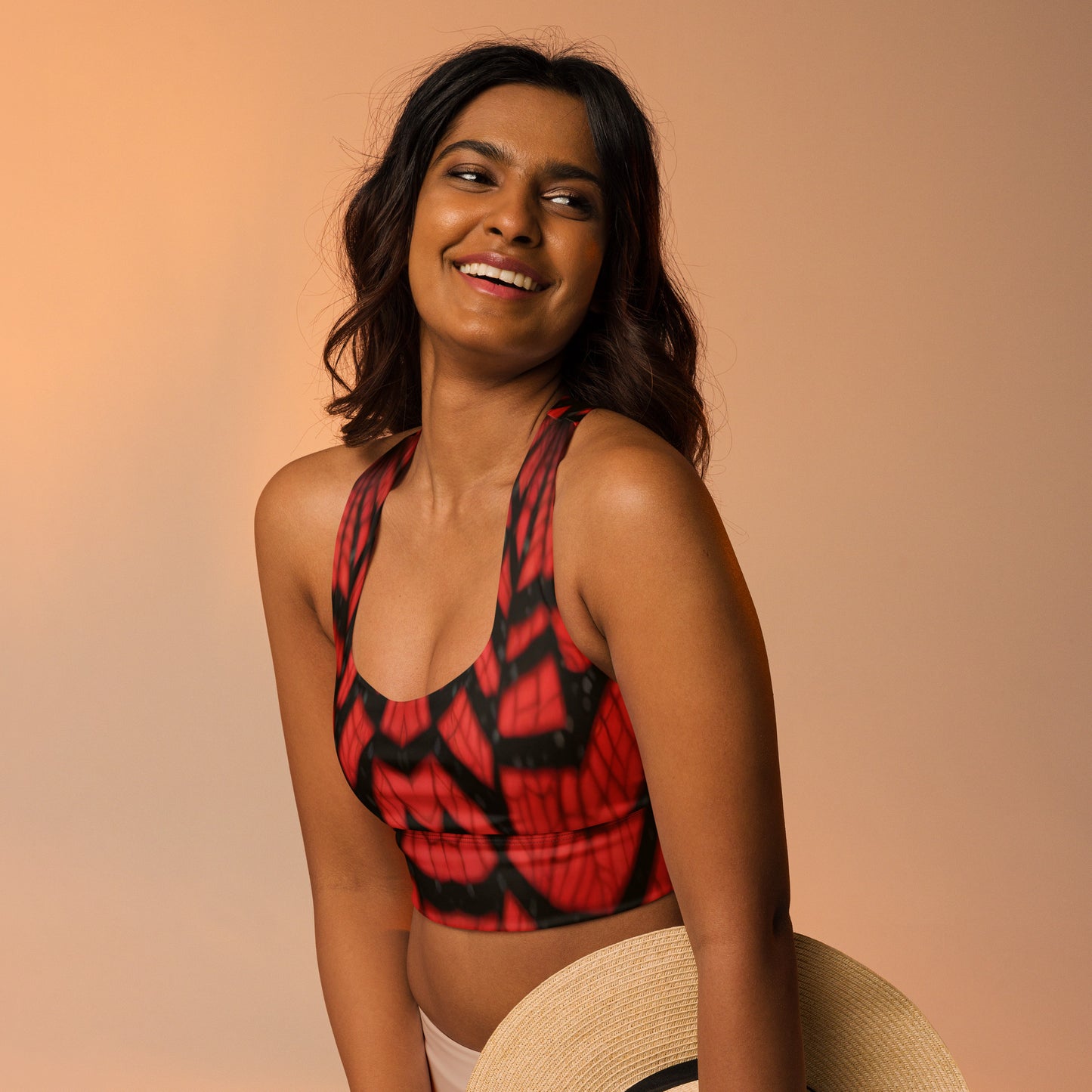 Black & Red Spider Webs Custom Print Longline Sports Bra