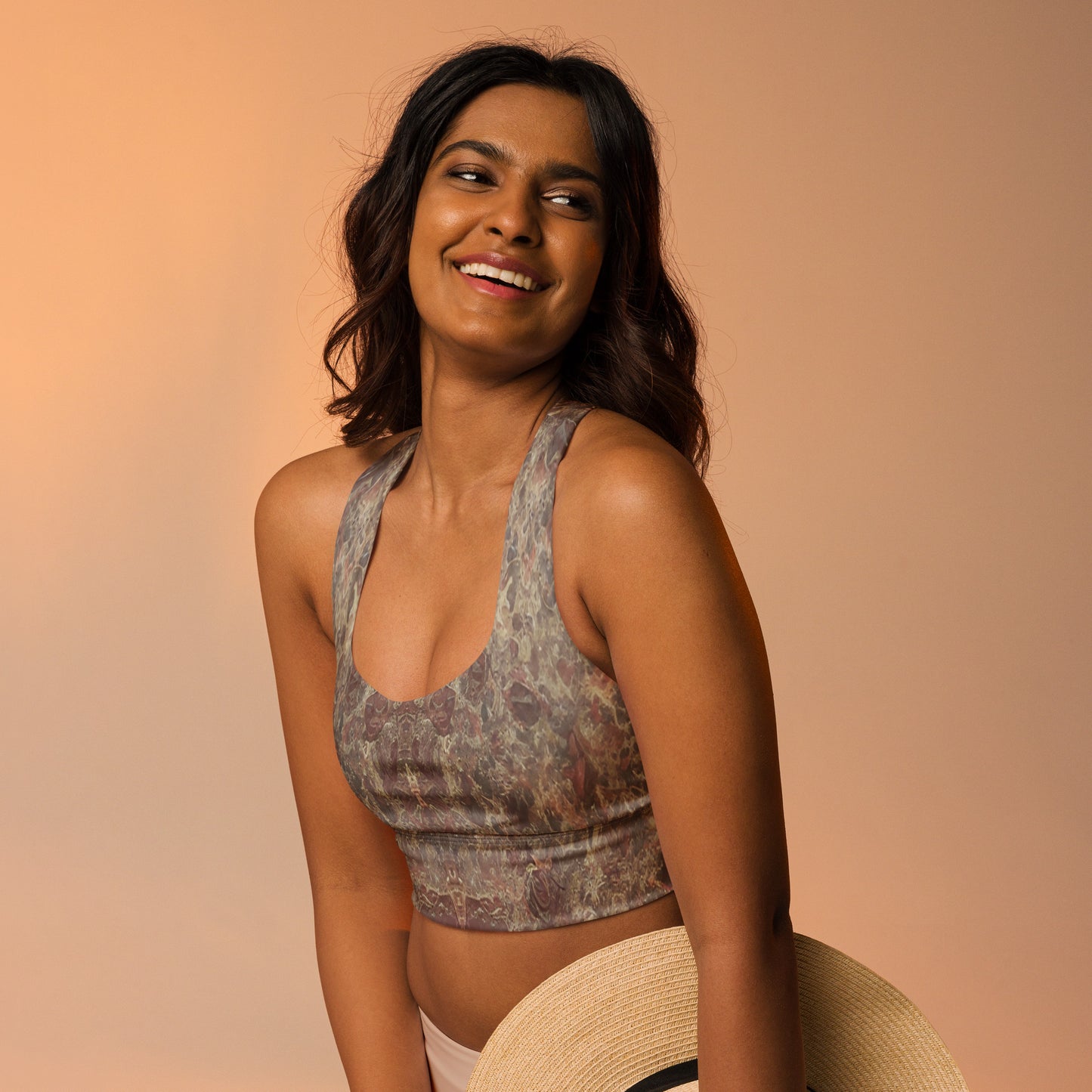 Pink Champagne Custom Printed Longline Sports Bra