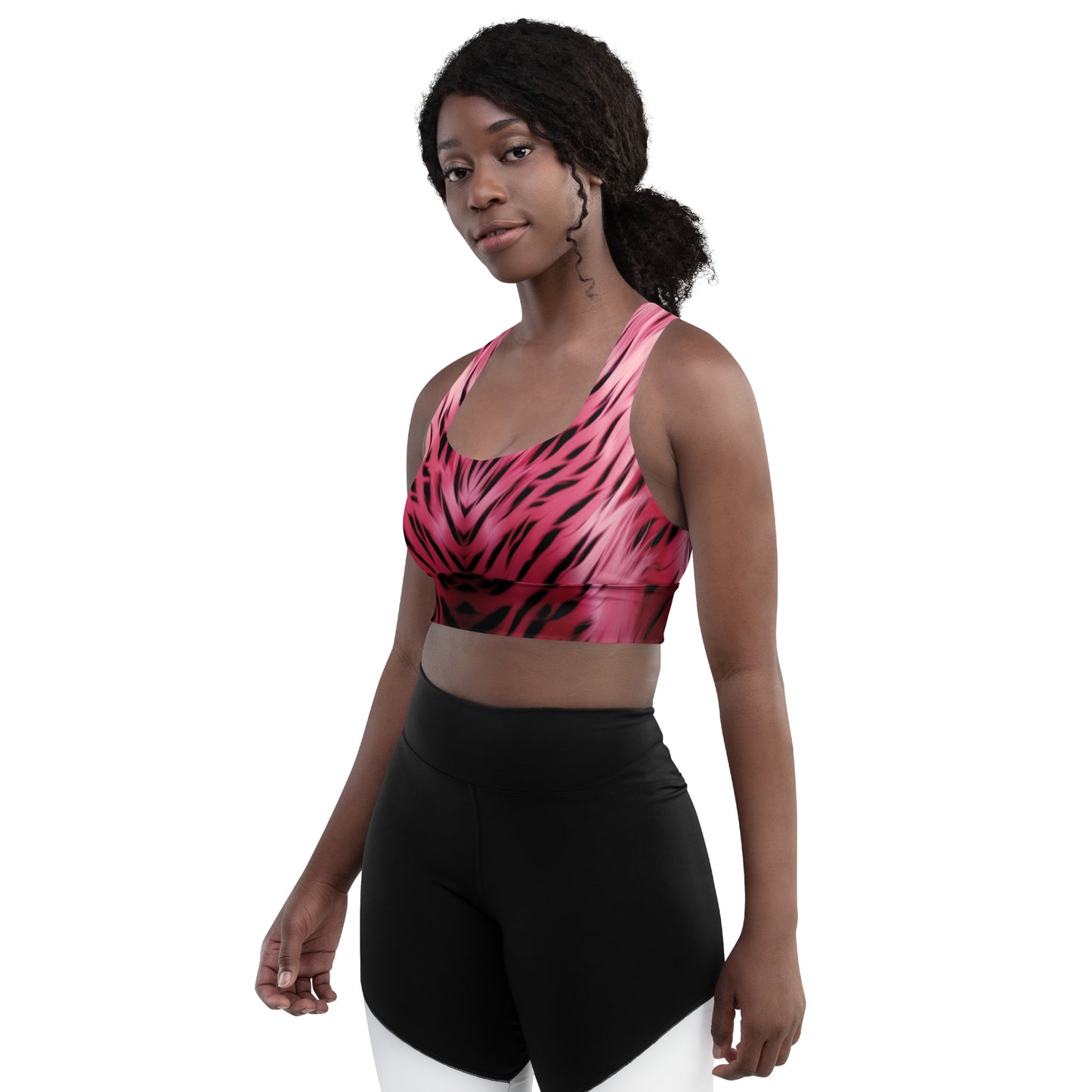 Pink and Black Striped Fur Custom Print Sports Bra