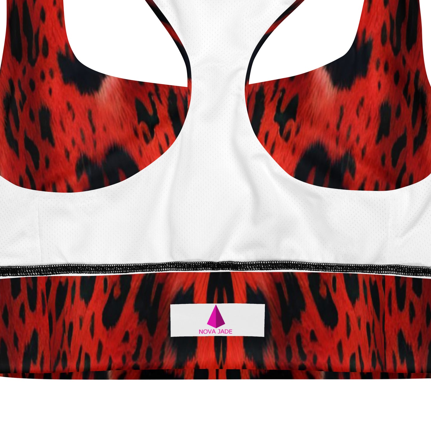Red Leopard Fur Custom Print Longline Sports Bra