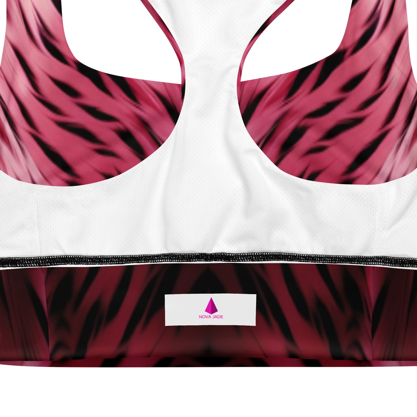 Pink and Black Striped Fur Custom Print Sports Bra