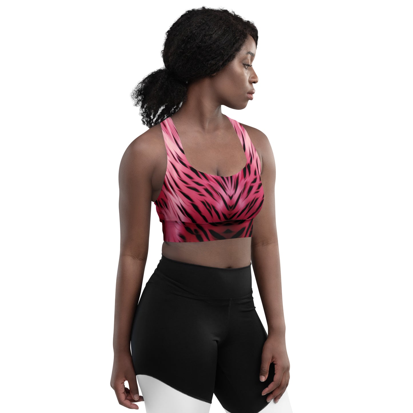 Pink and Black Striped Fur Custom Print Sports Bra