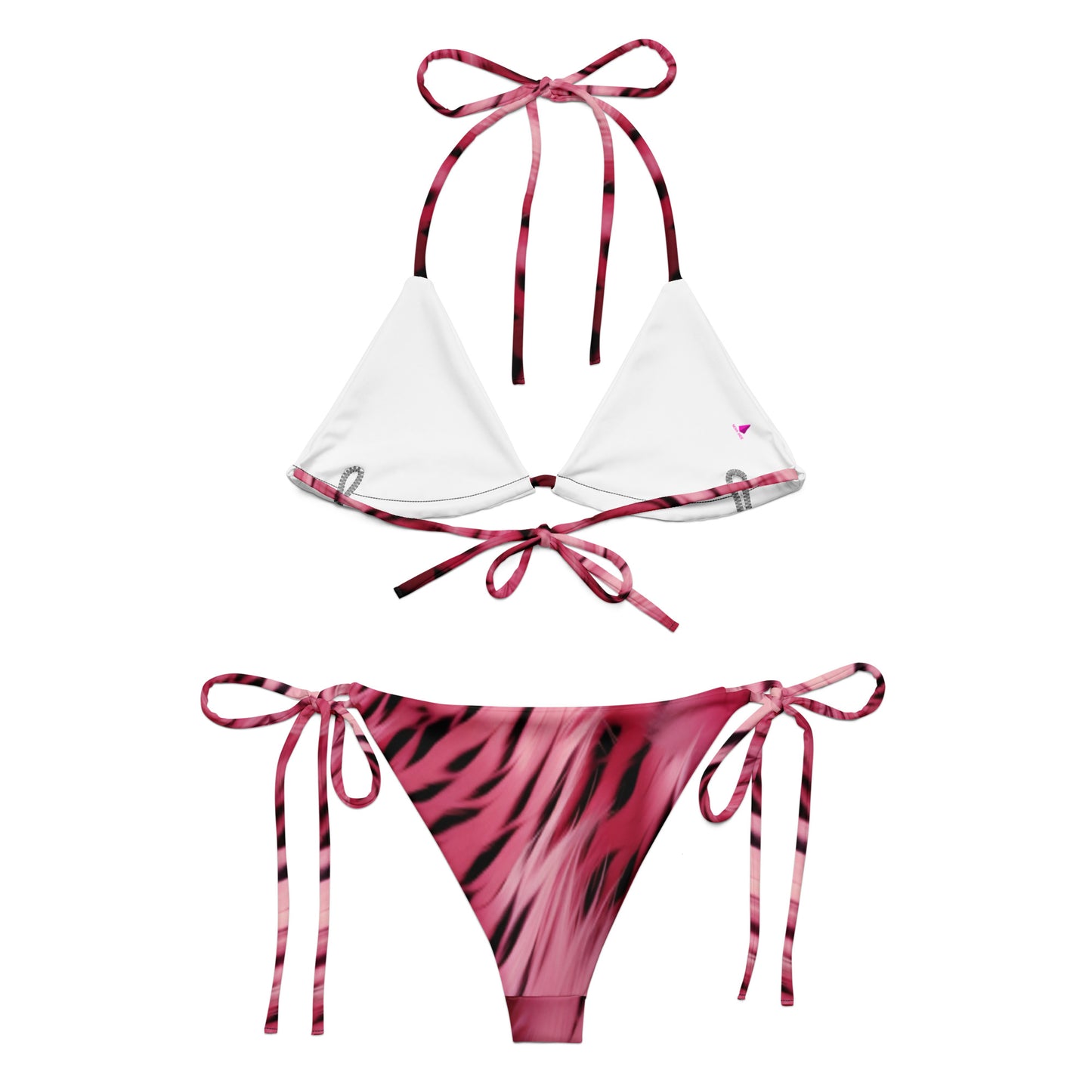 Pink and Black Striped Fur Custom Print String Bikini