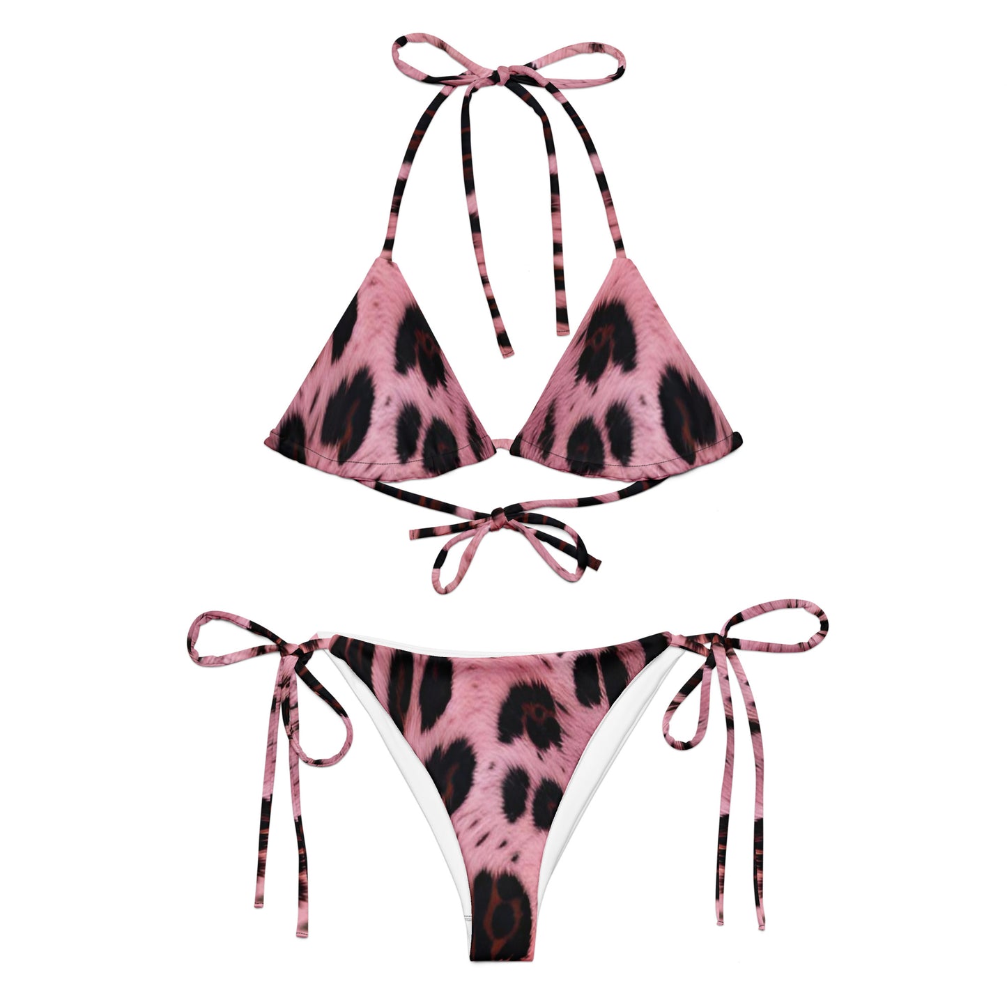 Pink Leopard Fur Custom Print String Bikini