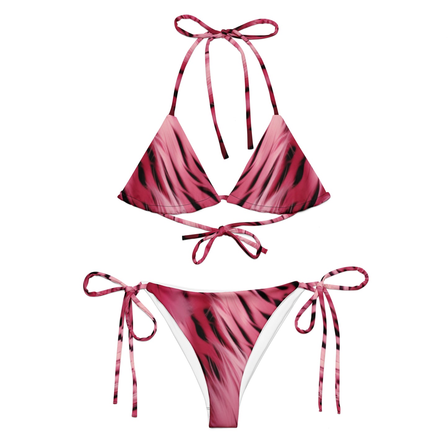 Pink and Black Striped Fur Custom Print String Bikini