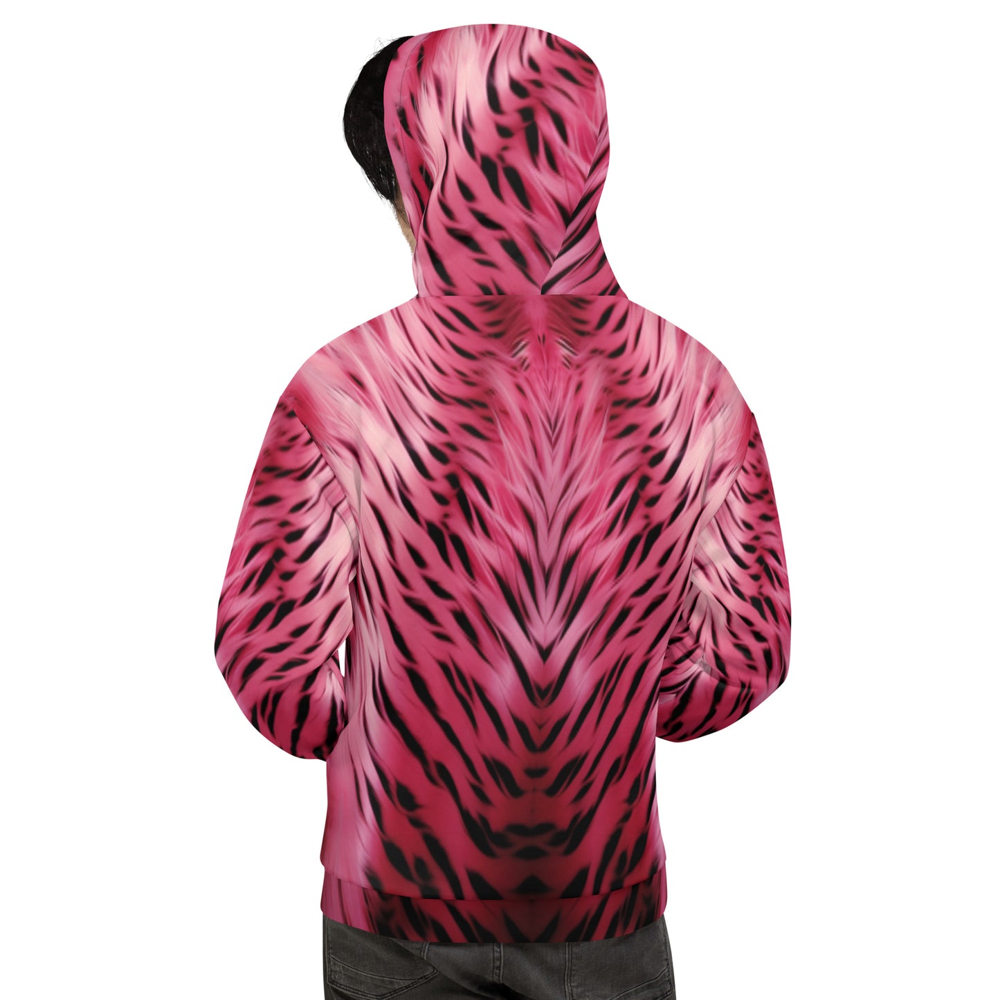 Pink and Black Striped Fur Unisex Designer Hoodie