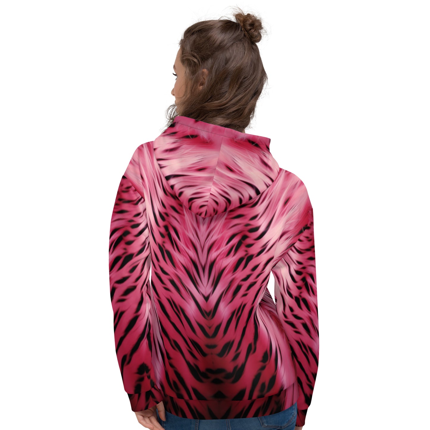 Pink and Black Striped Fur Unisex Designer Hoodie