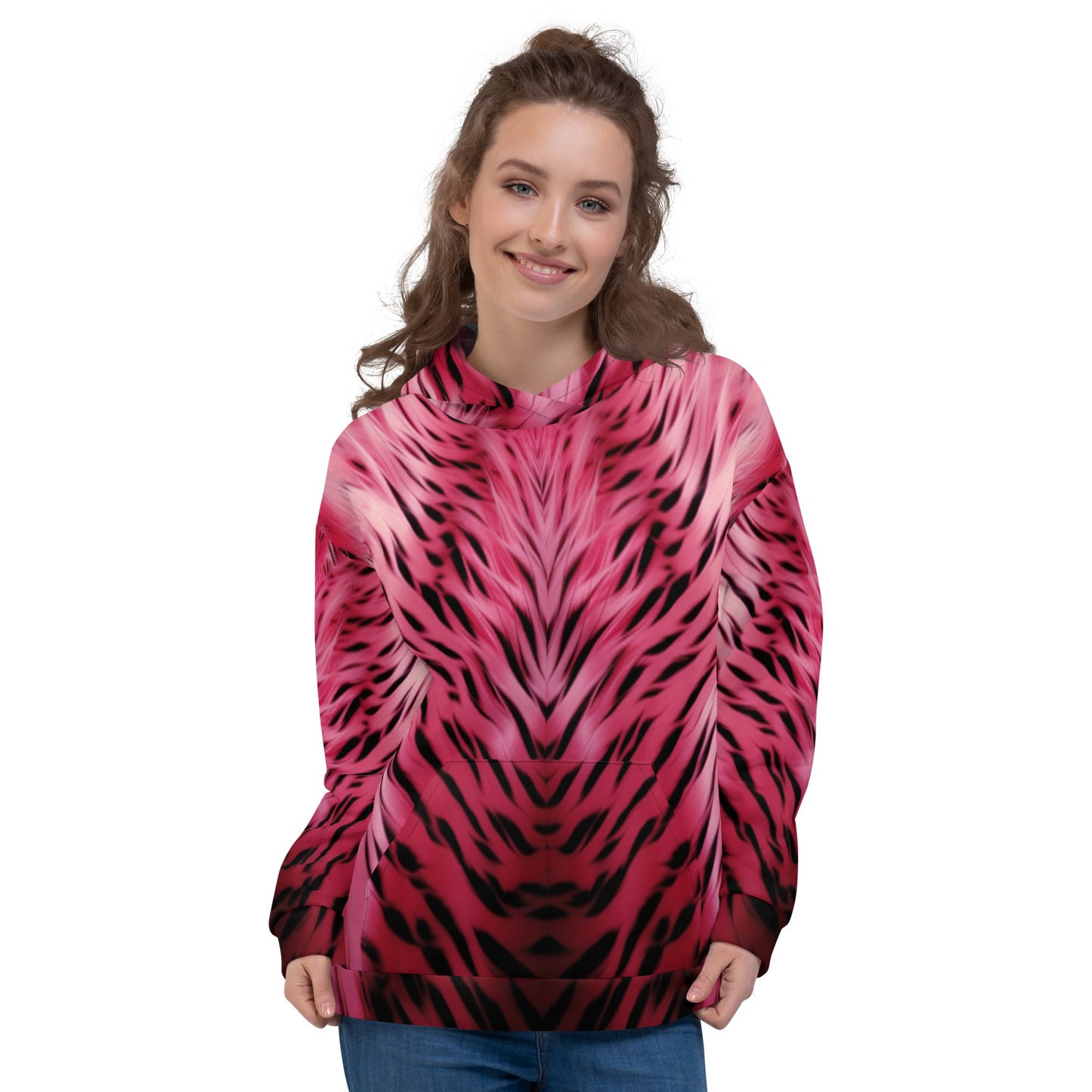 Pink and Black Striped Fur Unisex Designer Hoodie