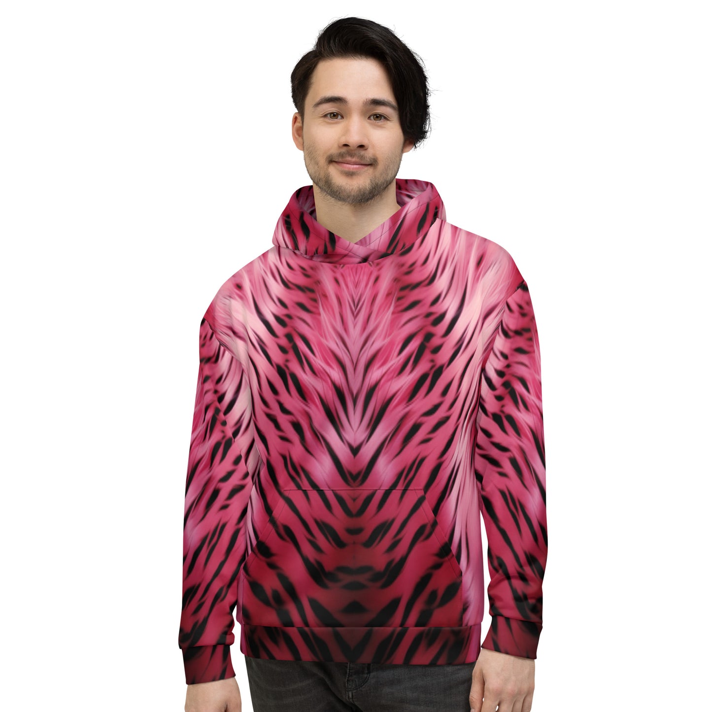 Pink and Black Striped Fur Unisex Designer Hoodie