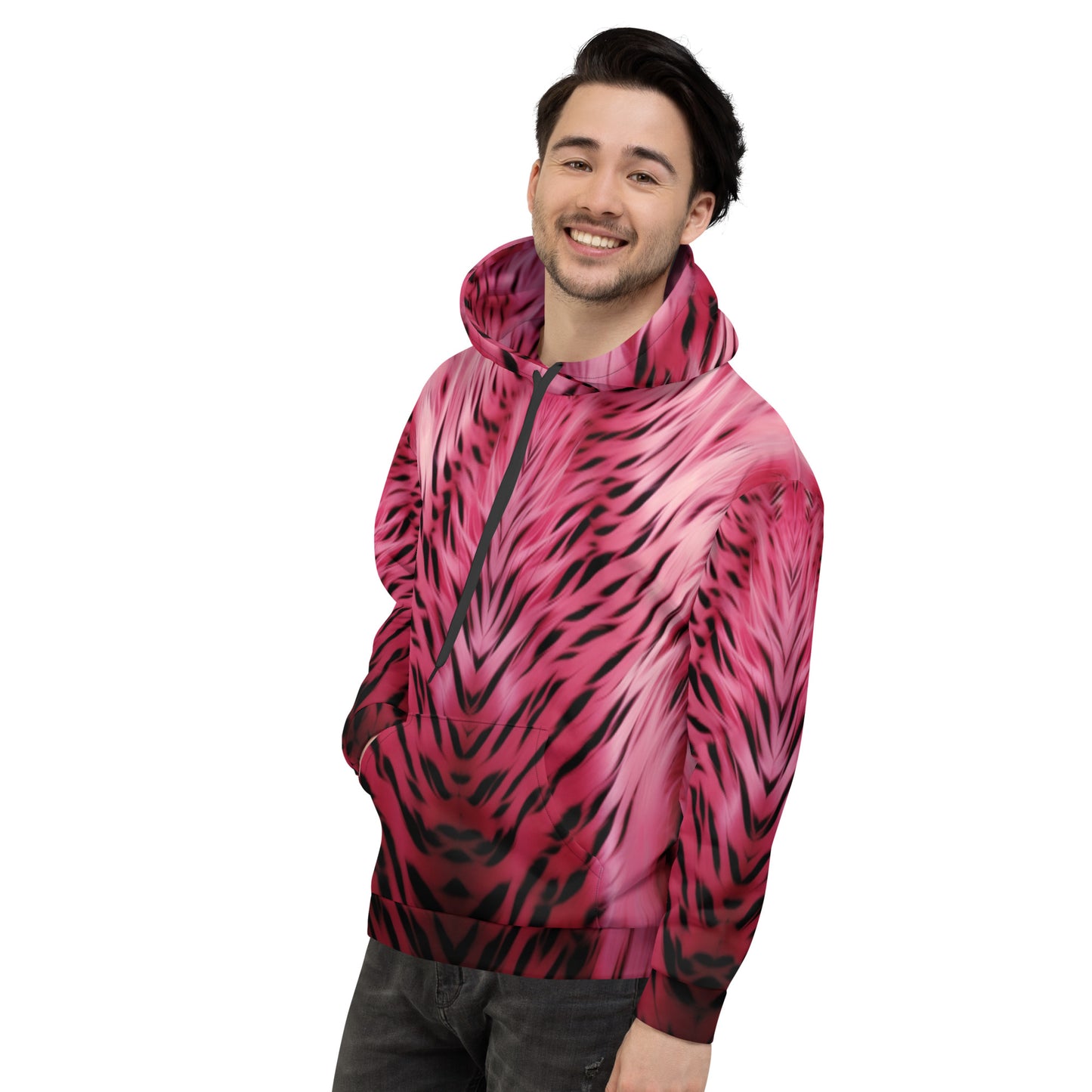 Pink and Black Striped Fur Unisex Designer Hoodie