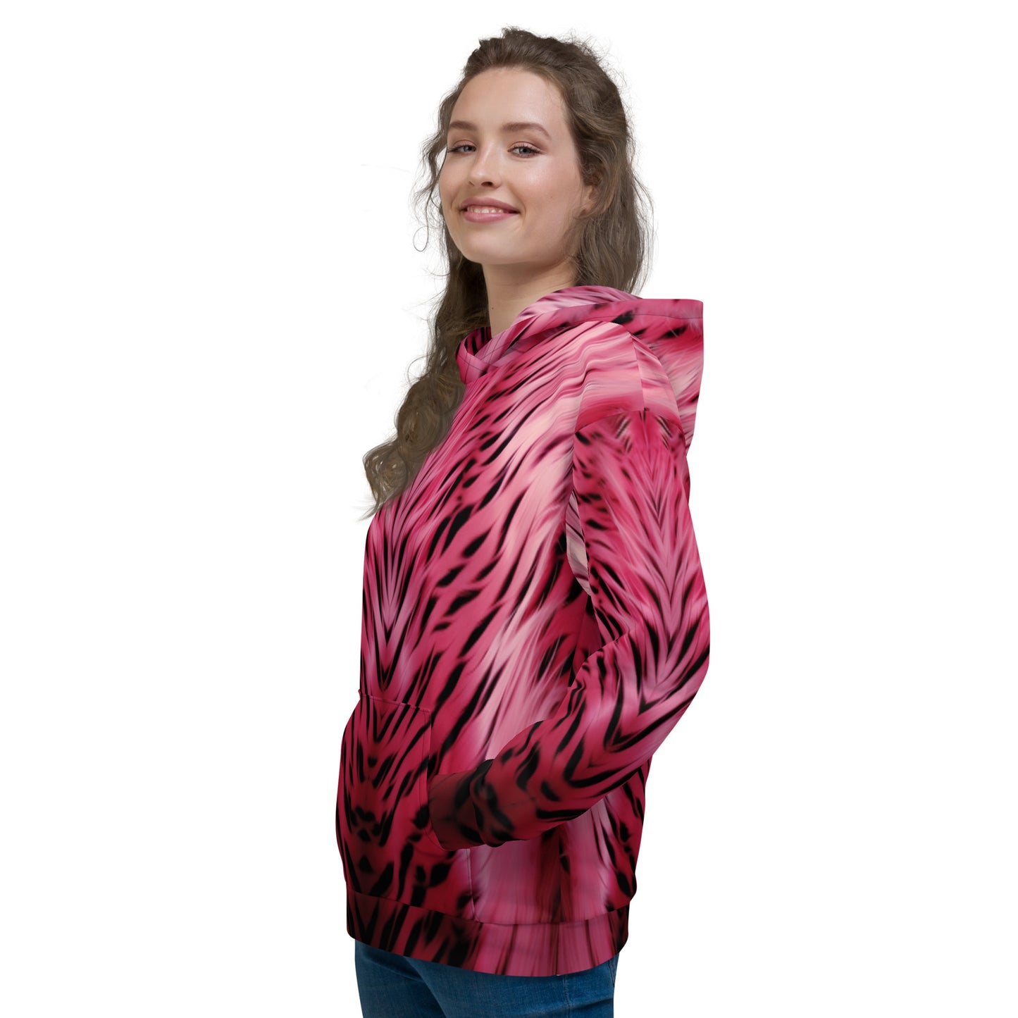 Pink and Black Striped Fur Unisex Designer Hoodie