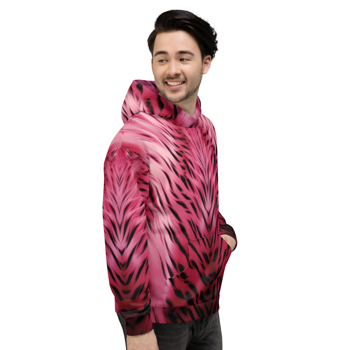 Pink and Black Striped Fur Unisex Designer Hoodie