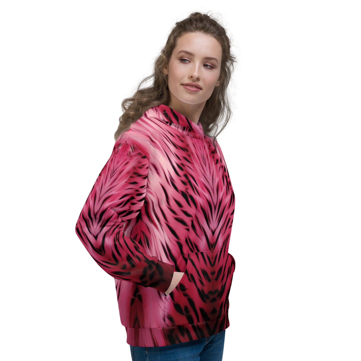 Pink and Black Striped Fur Unisex Designer Hoodie