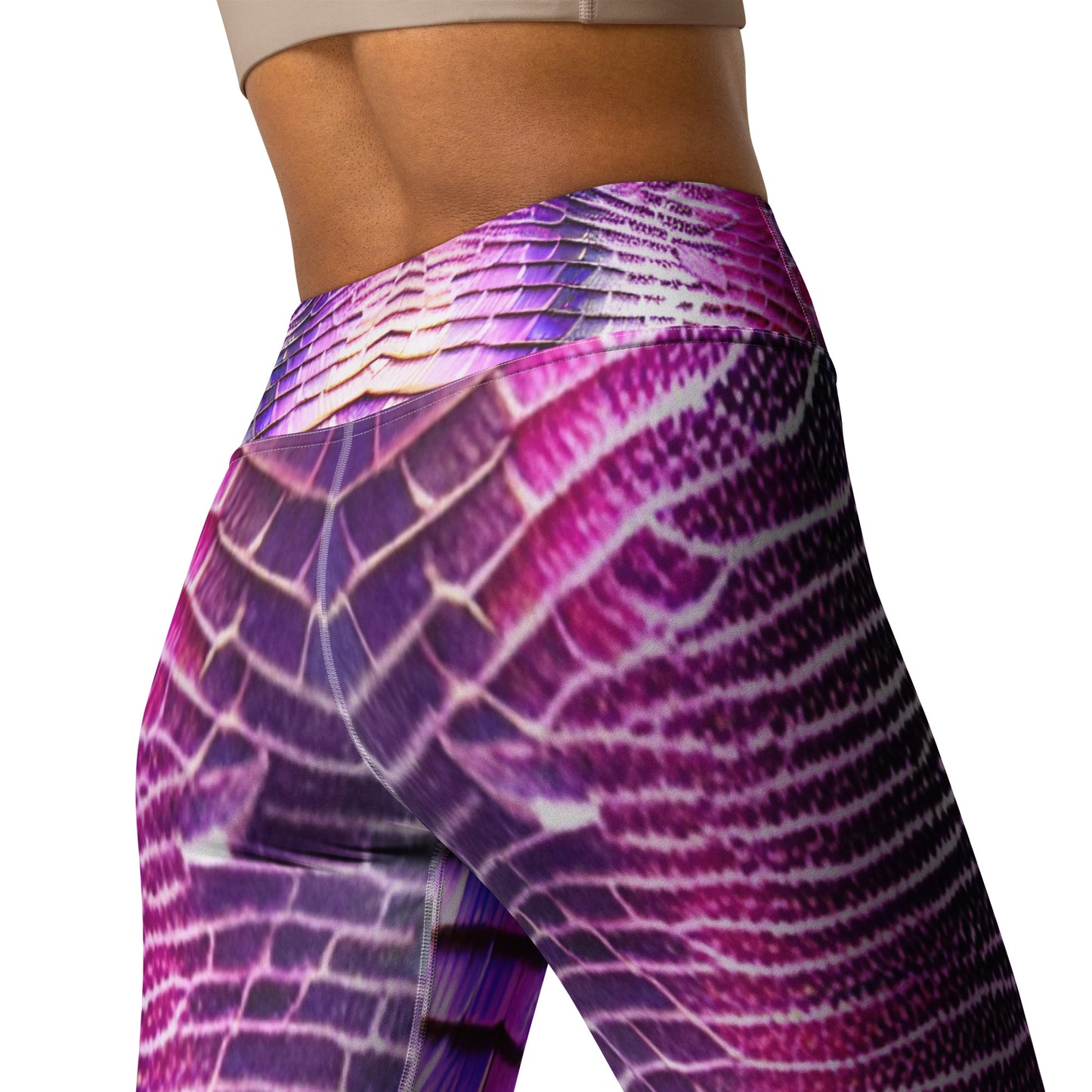 Pink & Purple Shimmering Scales Printed Yoga Leggings For Women