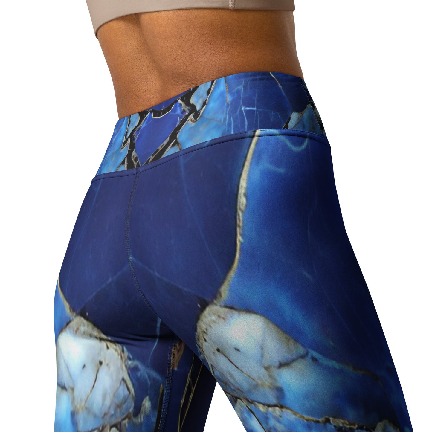 Blue Marble Print Yoga Leggings For Women