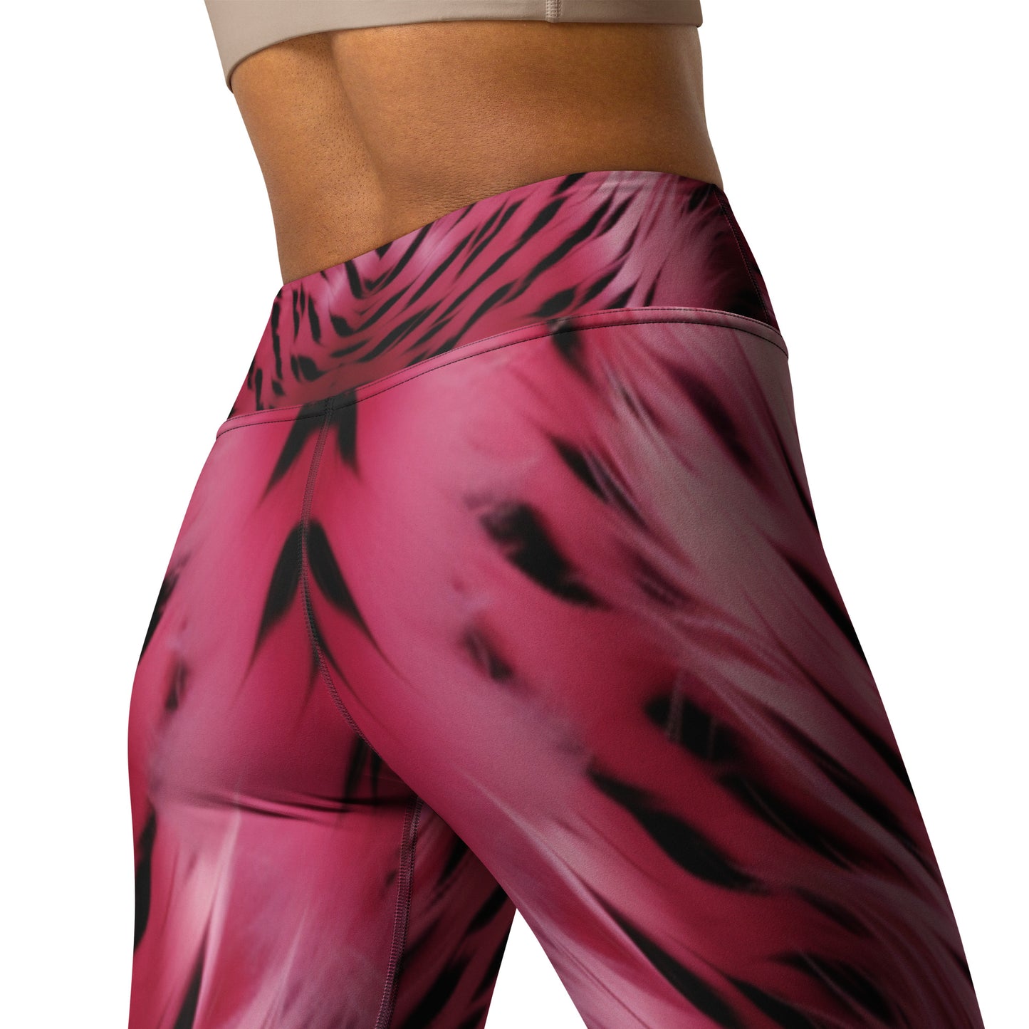 Pink and Black Striped Fur Print Yoga Leggings For Women