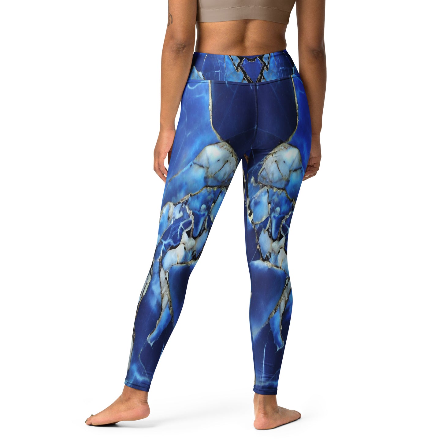 Blue Marble Print Yoga Leggings For Women