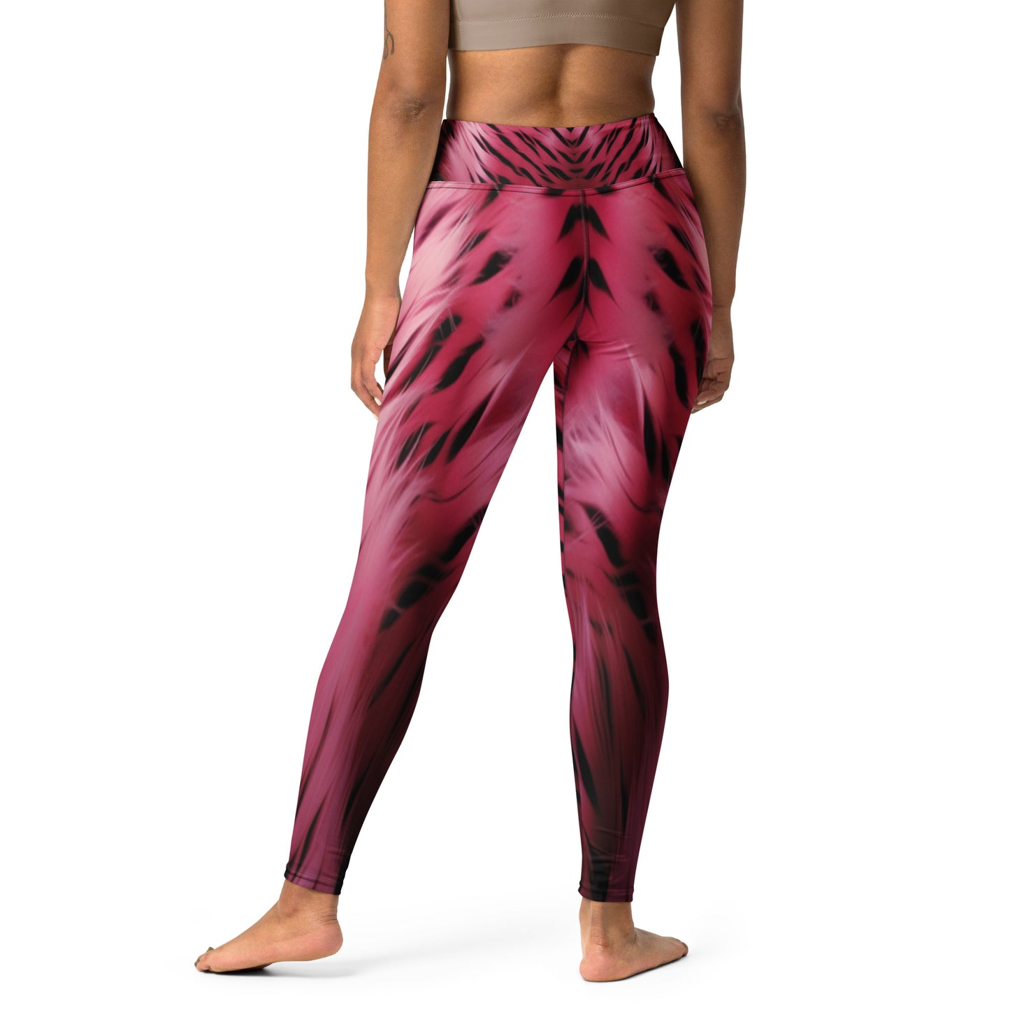 Pink and Black Striped Fur Print Yoga Leggings For Women