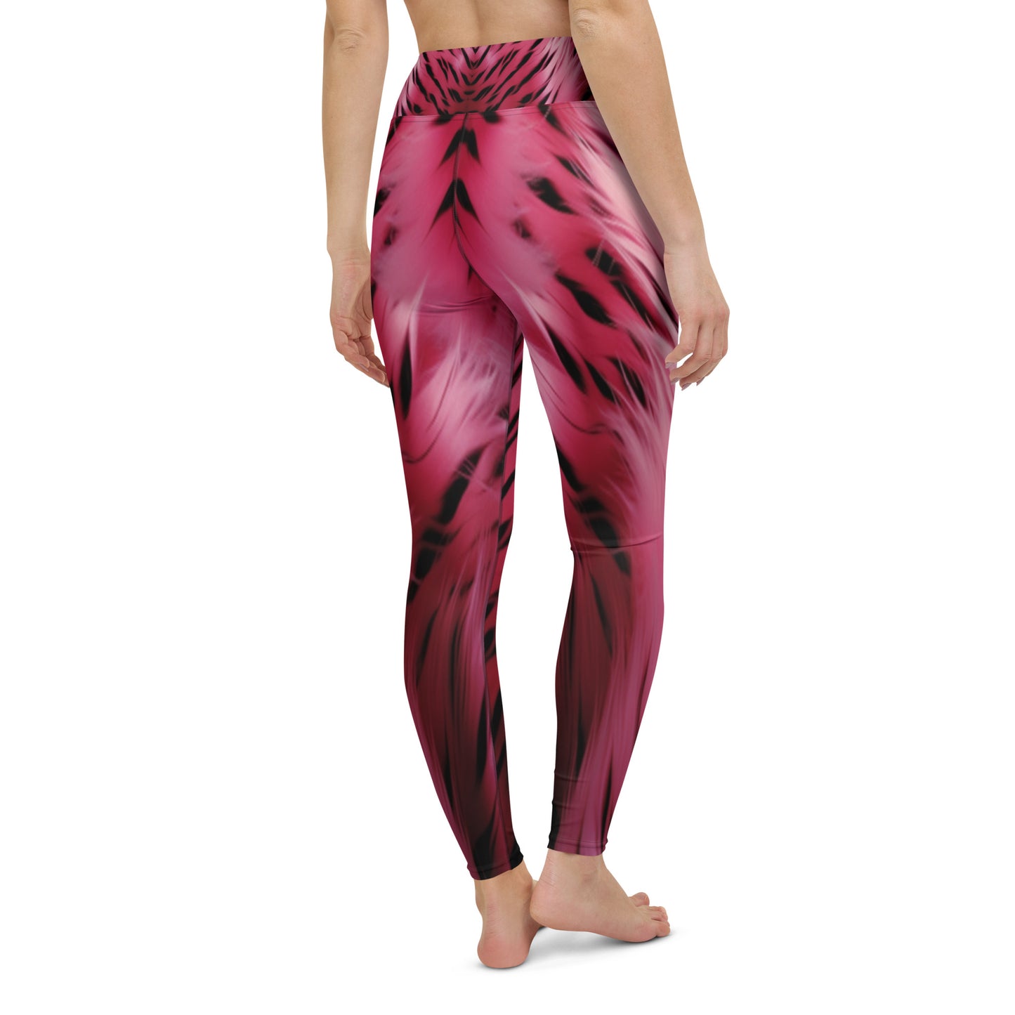 Pink and Black Striped Fur Print Yoga Leggings For Women