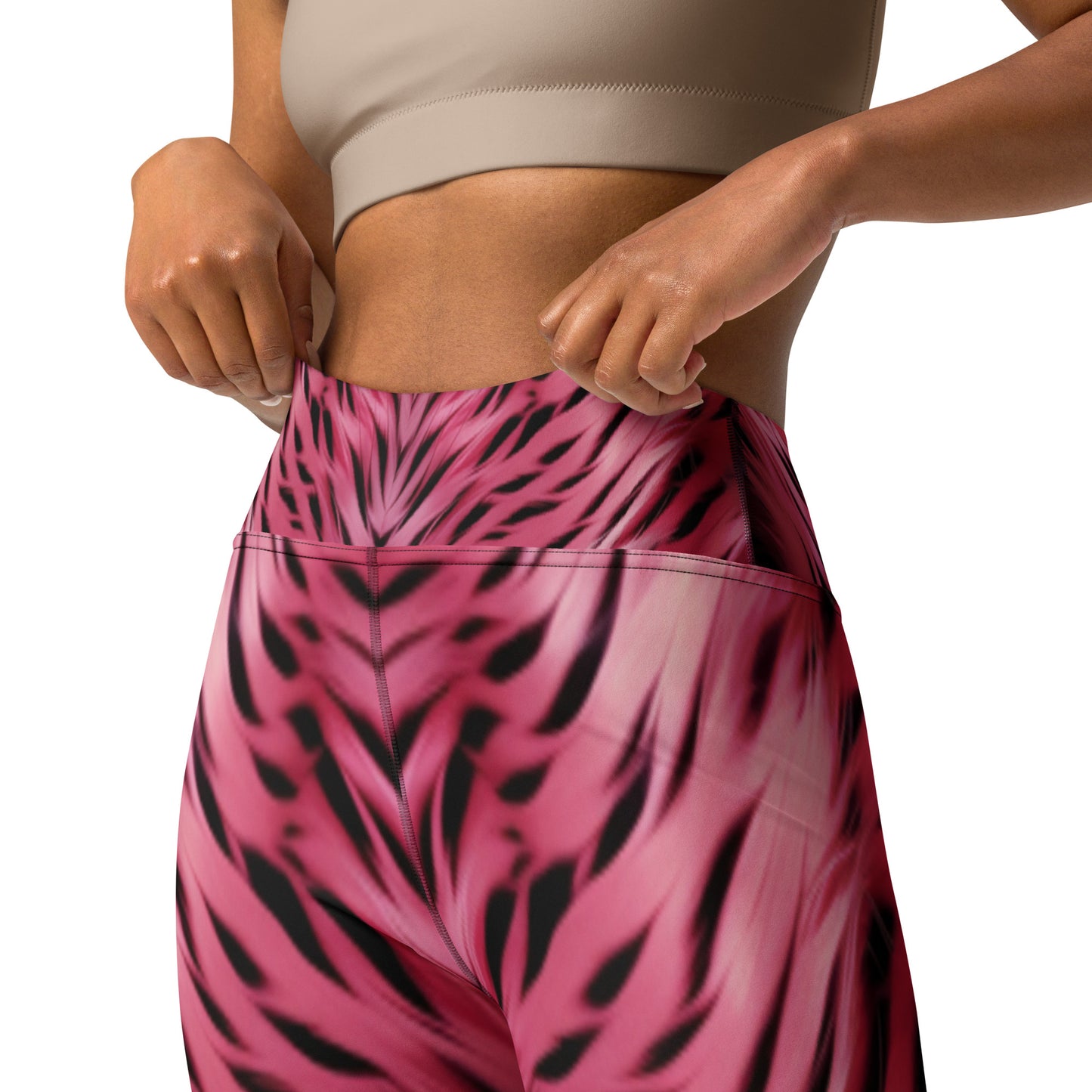 Pink and Black Striped Fur Print Yoga Leggings For Women