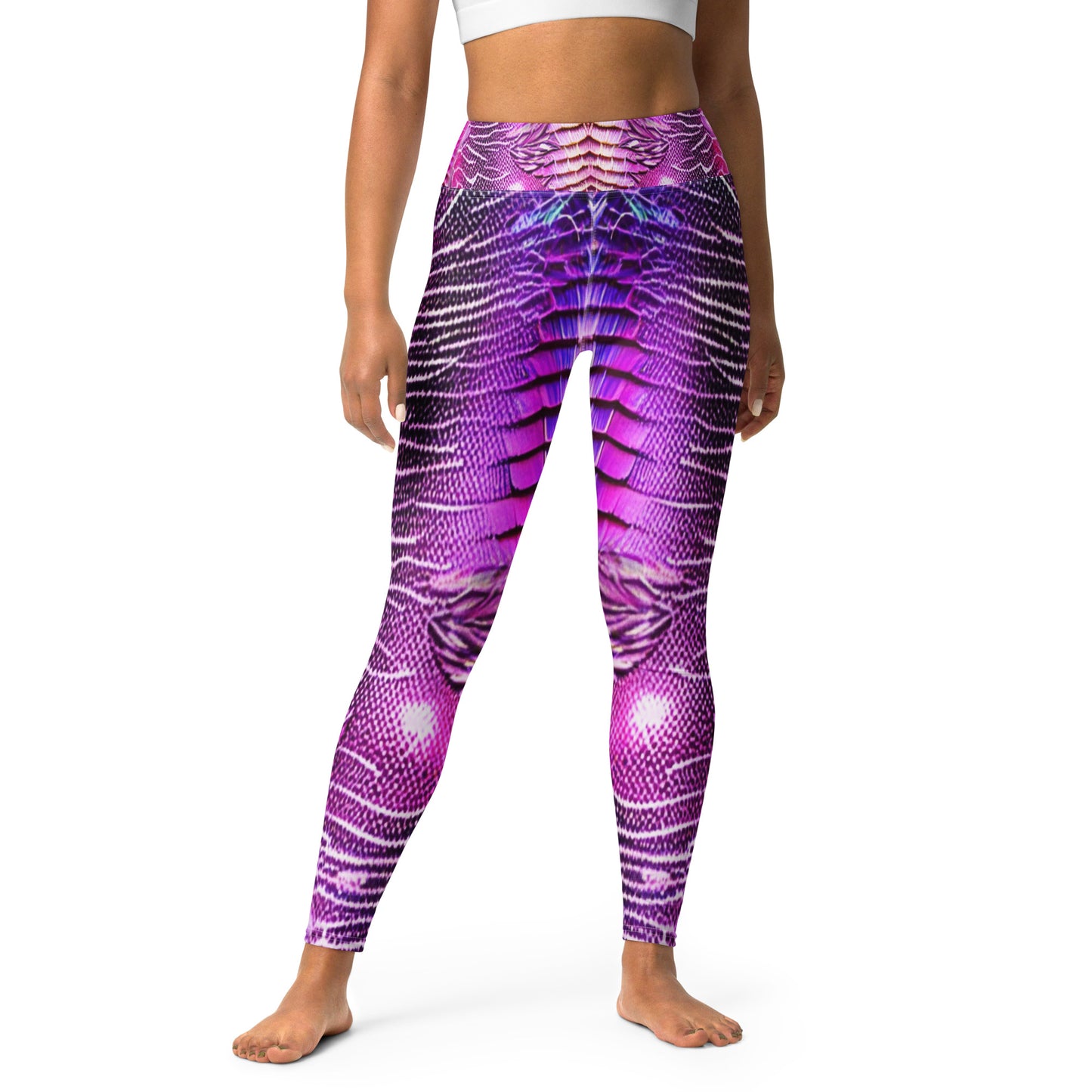 Pink & Purple Shimmering Scales Printed Yoga Leggings For Women