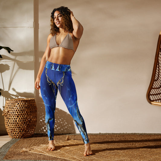 Blue Marble Print Yoga Leggings For Women