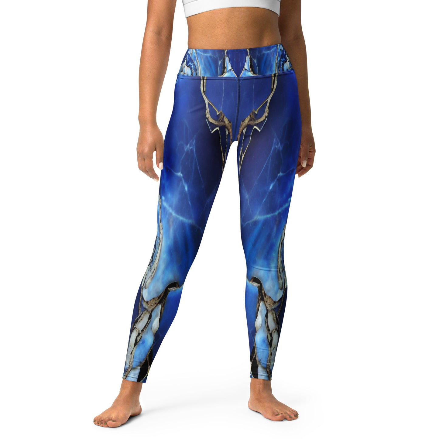 Blue Marble Print Yoga Leggings For Women