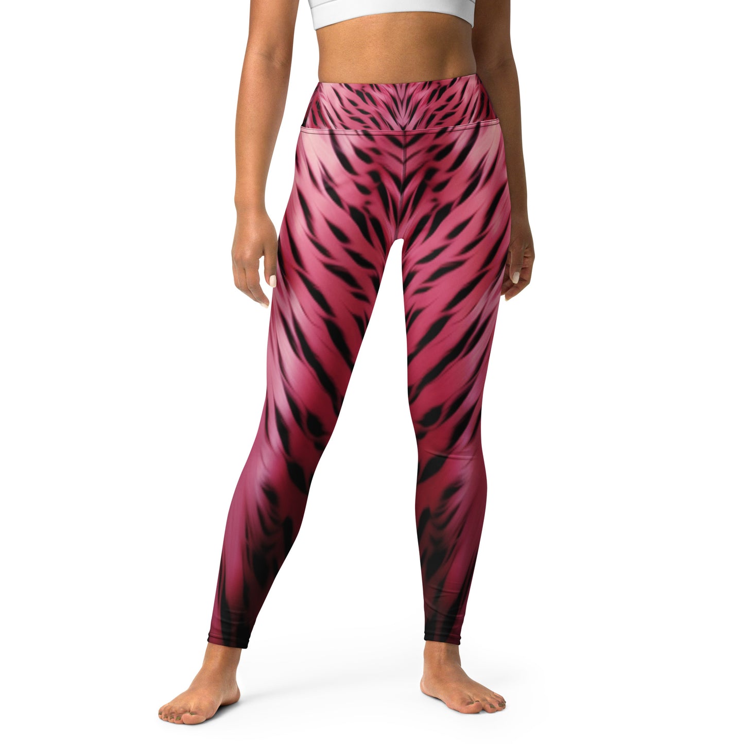 Pink and Black Striped Fur Print Yoga Leggings For Women