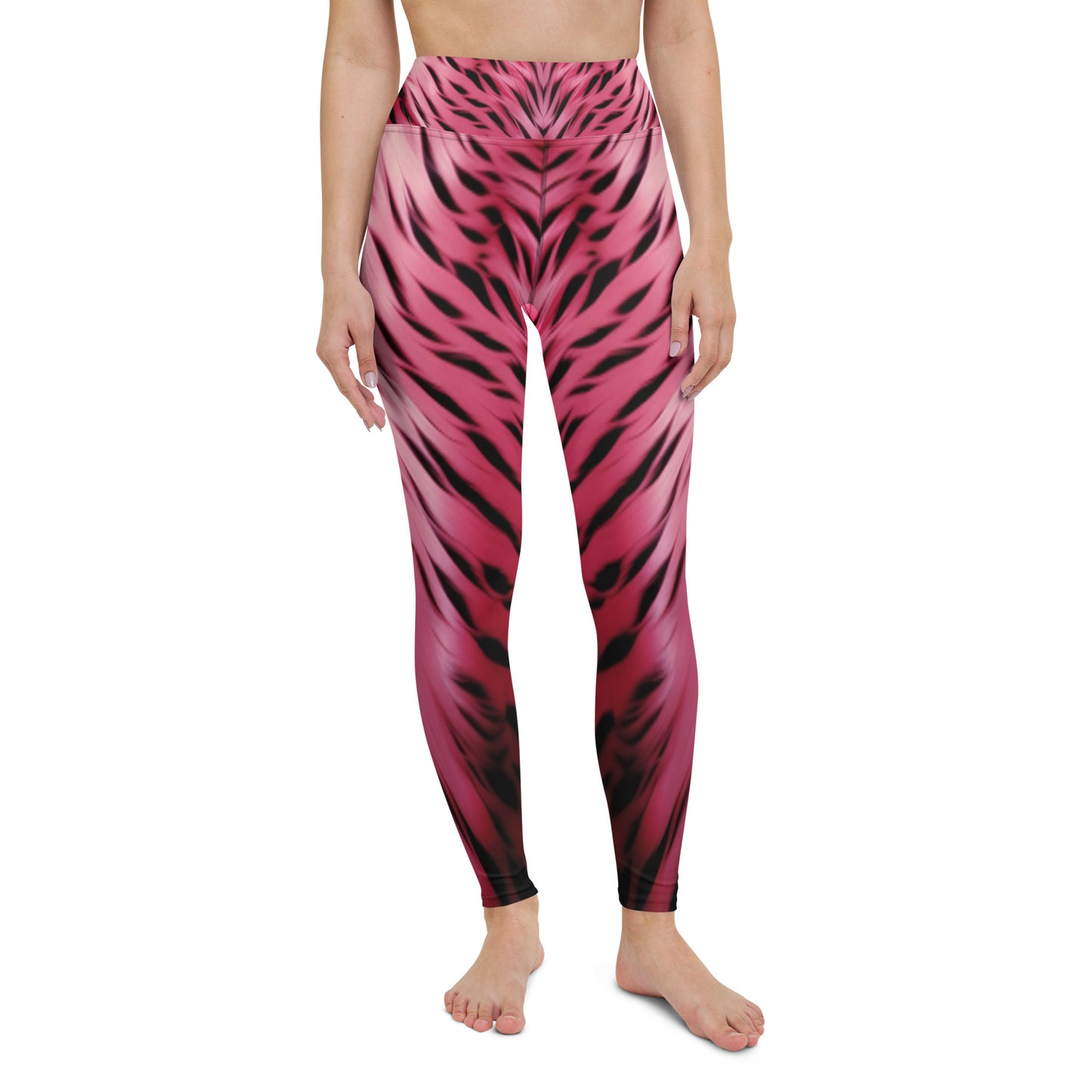 Pink and Black Striped Fur Print Yoga Leggings For Women